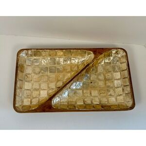 Gibson Everyday Large Acacia Wood & Mosaic Pearl Capiz Shell Boho Serving Dish